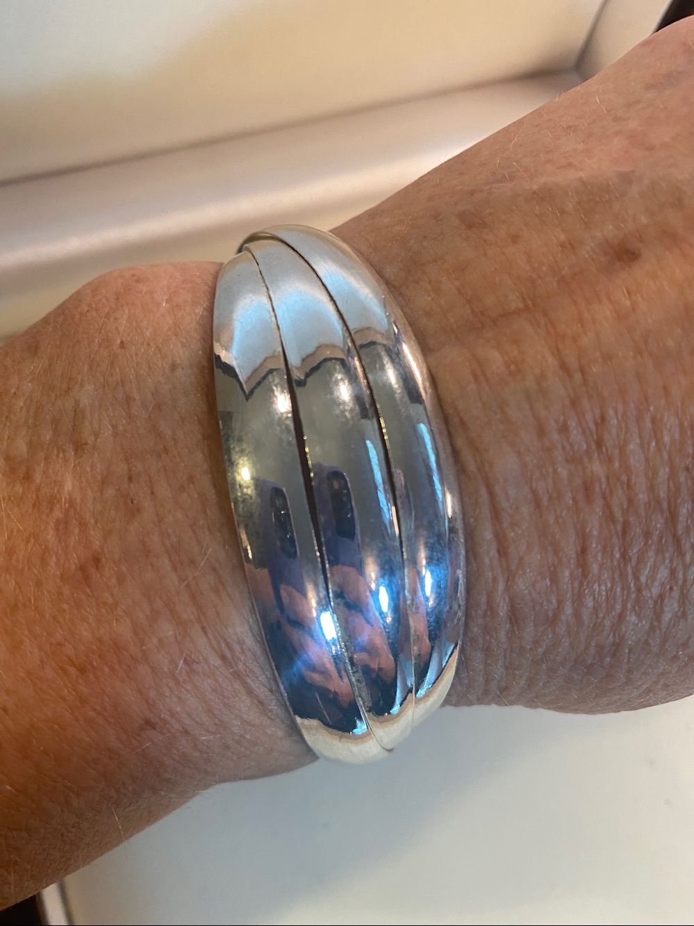 Vintage 925 Sterling Silver Triple Band Cuff Bracelet | Modernist Cuff | 25.3g